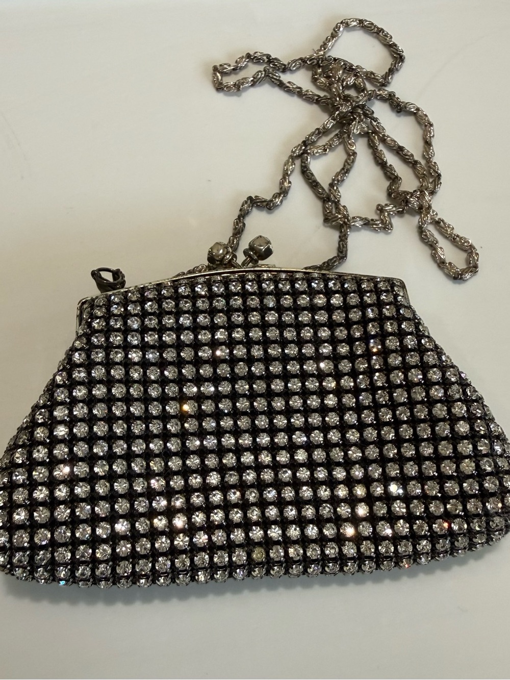 Vintage High Quality Sparkling Crystal Mesh Evening Clutch in Silver Crystals